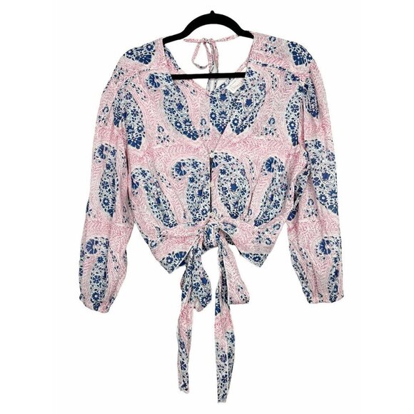 Desert Queen Gypsy Top Vibrant Paisley Pink Blue Size 34 / XS / 2 US 100% Cotton - Picture 4 of 11